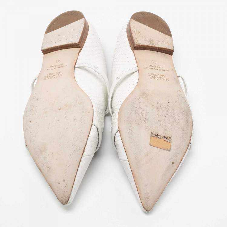Pre Owned Malone Souliers White Snake Skin Maureen Pointed Toe Flat Mules Size 41