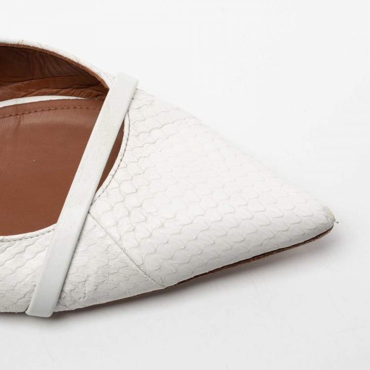 Pre Owned Malone Souliers White Snake Skin Maureen Pointed Toe Flat Mules Size 41