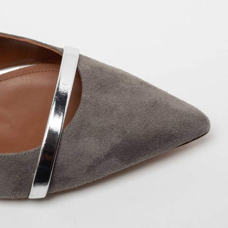 Pre Owned Malone Souliers Grey/Silver Suede and Leather Maureen Flat Mules Size 37