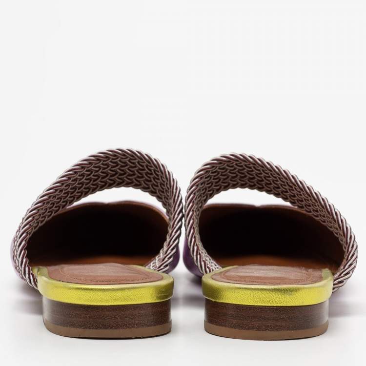 Pre Owned Malone Souliers Metallic Purple Leather And Elastic Maisie Flat Mules Size 36