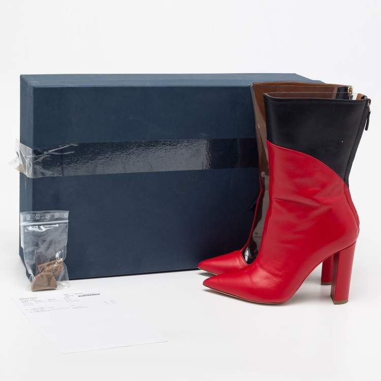 Pre Owned Malone Souliers by Roy Luwolt Red/Blue Leather And PVC Blaire Mid Calf Boots Size 35.5