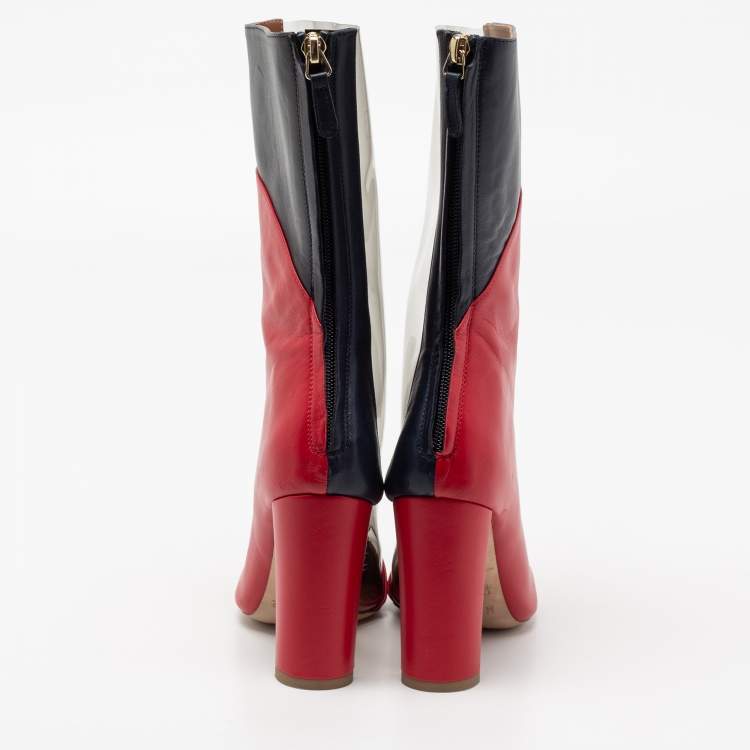 Pre Owned Malone Souliers by Roy Luwolt Red/Blue Leather And PVC Blaire Mid Calf Boots Size 35.5