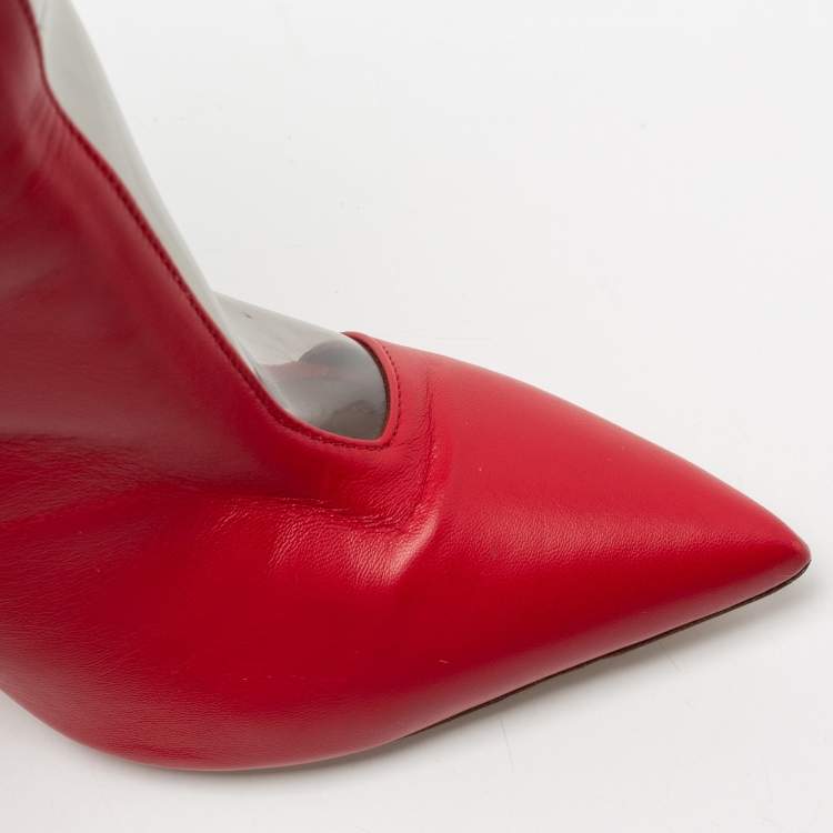 Pre Owned Malone Souliers by Roy Luwolt Red/Blue Leather And PVC Blaire Mid Calf Boots Size 35.5