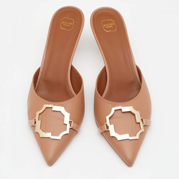 Pre Owned Malone Souliers Dark Beige Leather Pointed Toe Mules Size 39