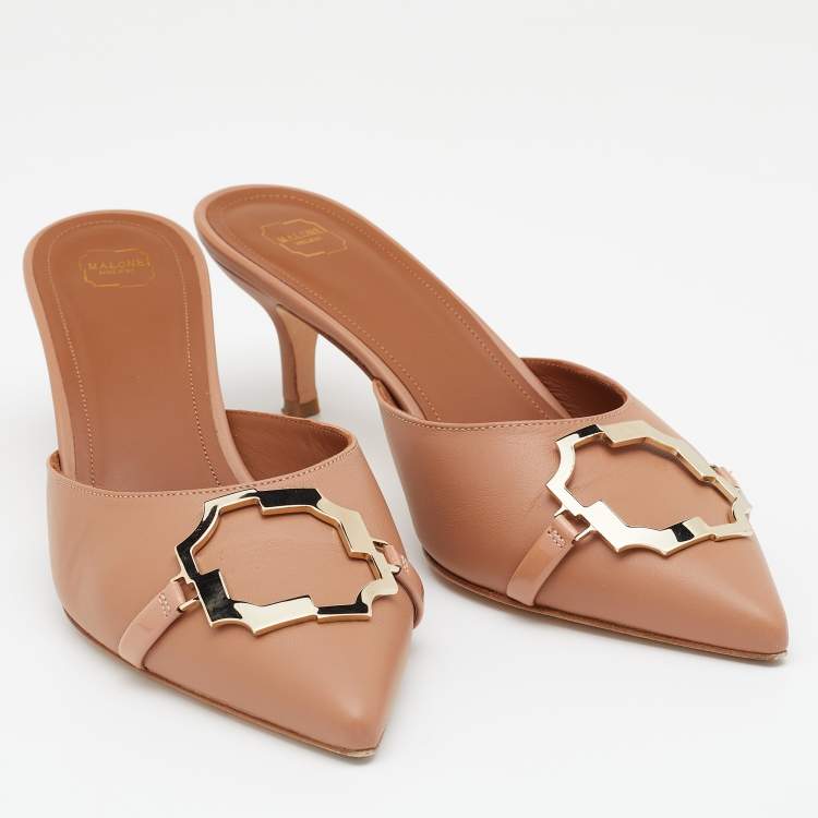 Pre Owned Malone Souliers Dark Beige Leather Pointed Toe Mules Size 39