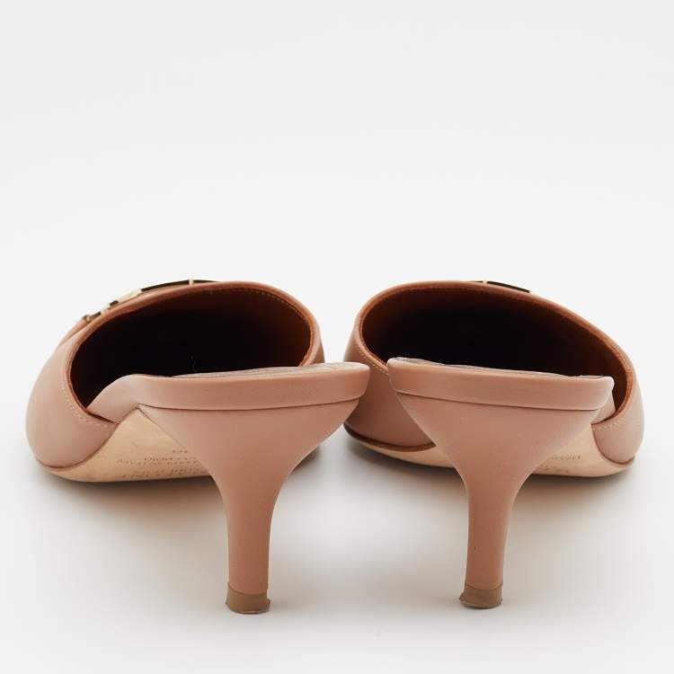 Pre Owned Malone Souliers Dark Beige Leather Pointed Toe Mules Size 39
