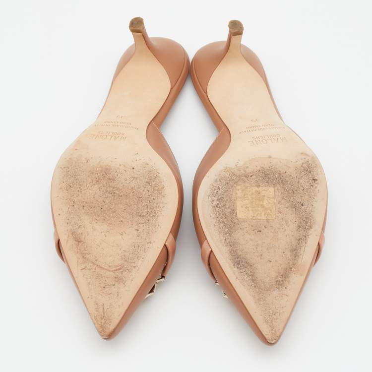Pre Owned Malone Souliers Dark Beige Leather Pointed Toe Mules Size 39