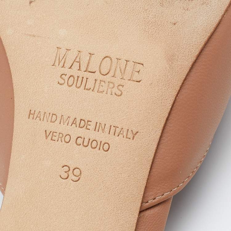 Pre Owned Malone Souliers Dark Beige Leather Pointed Toe Mules Size 39