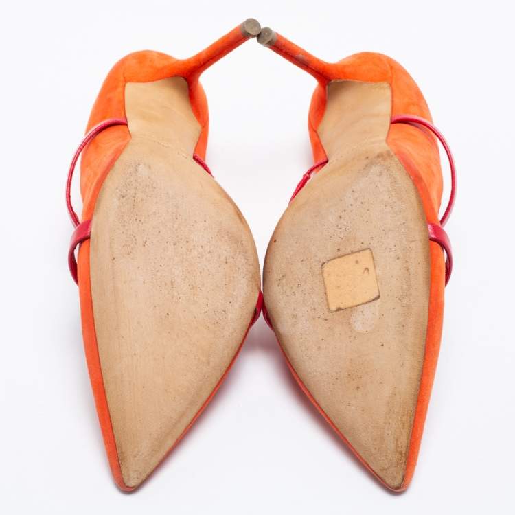 Pre Owned Malone Souliers Orange/Red Suede Maureen Pointed Toe Mules Size 41