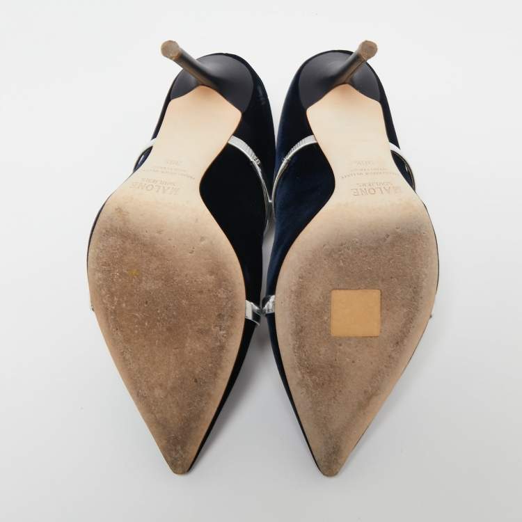 Pre Owned Malone Souliers Black Velvet And Leather Maureen Mules Size 38.5
