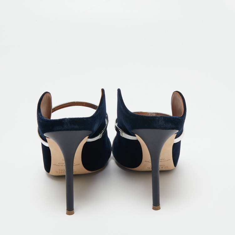 Pre Owned Malone Souliers Black Velvet And Leather Maureen Mules Size 38.5