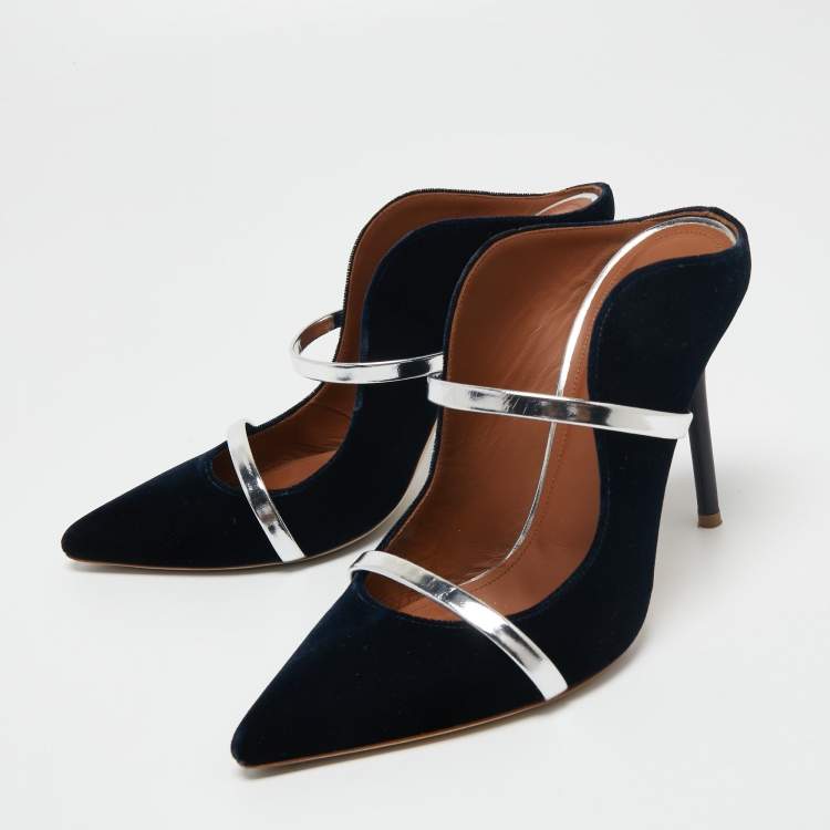 Pre Owned Malone Souliers Black Velvet And Leather Maureen Mules Size 38.5
