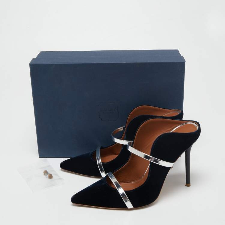 Pre Owned Malone Souliers Black Velvet And Leather Maureen Mules Size 38.5
