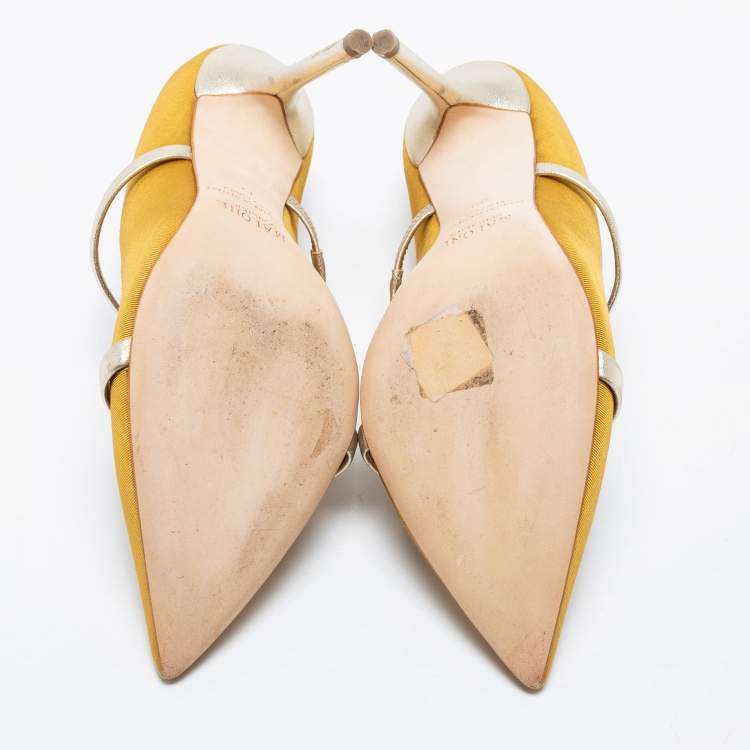 Pre Owned Malone Souliers Yellow Canvas And Leather Maureen Pumps Size 39