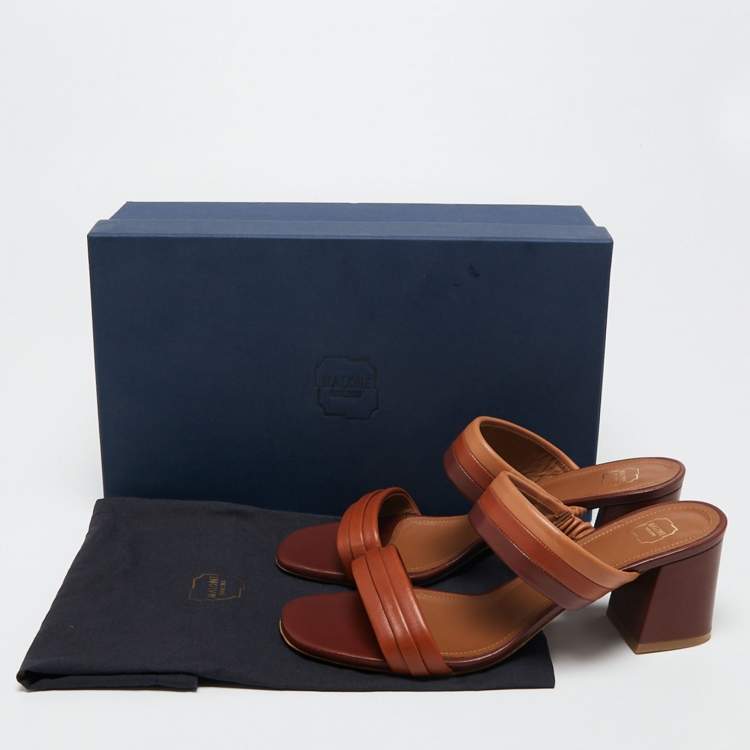 Pre Owned Malone Souliers Brown/Tan Leather Double Strap Slide Sandals Size 38.5
