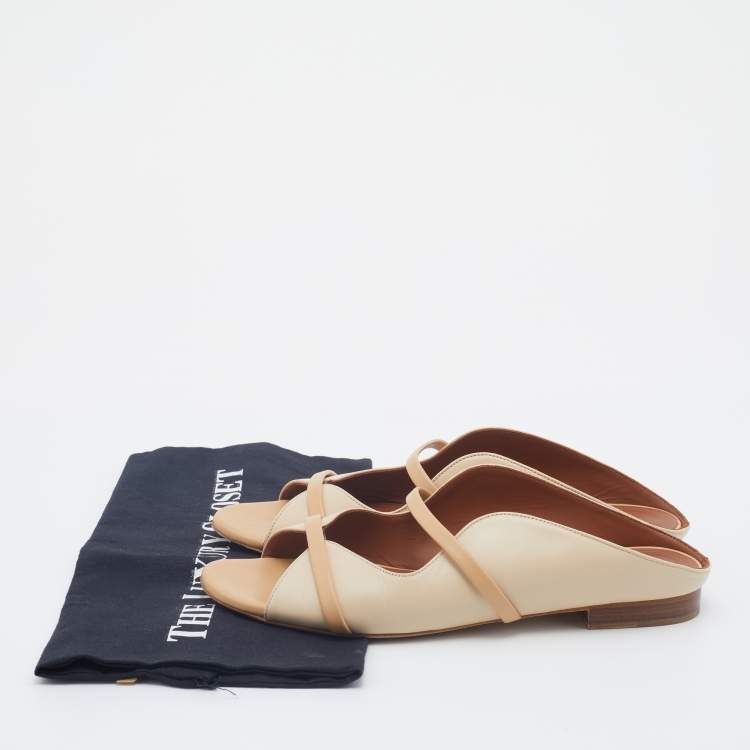 Pre Owned Malone Souliers Beige Leather Norah Flat Mules Size 38.5