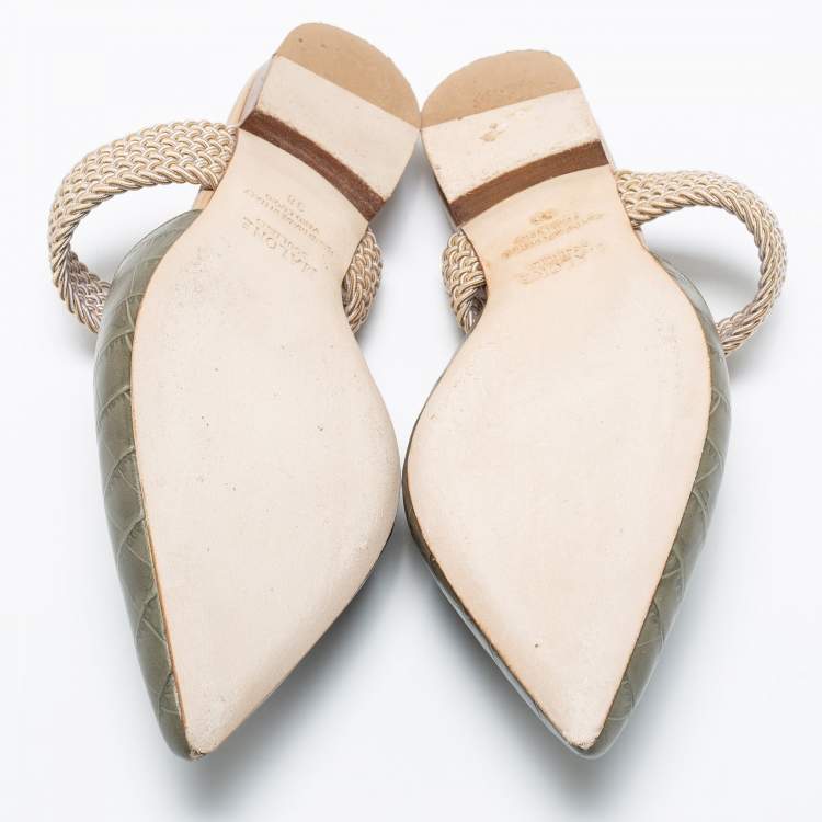 مملوكة مسبقًا Malone Souliers Grey Croc Embossed Leather and Elastic Maisie Flat Mules Size 38