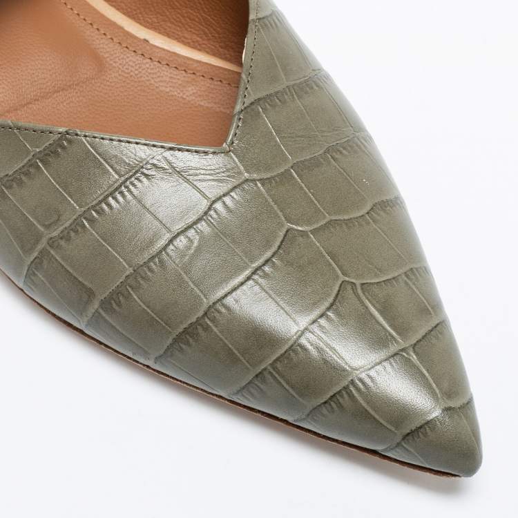 مملوكة مسبقًا Malone Souliers Grey Croc Embossed Leather and Elastic Maisie Flat Mules Size 38