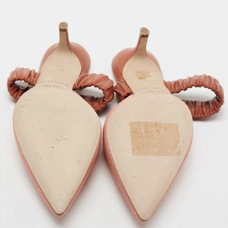 مملوكة مسبقًا Malone Souliers Pink/Brown Woven Straw and Leather Maisie Mules Size 38
