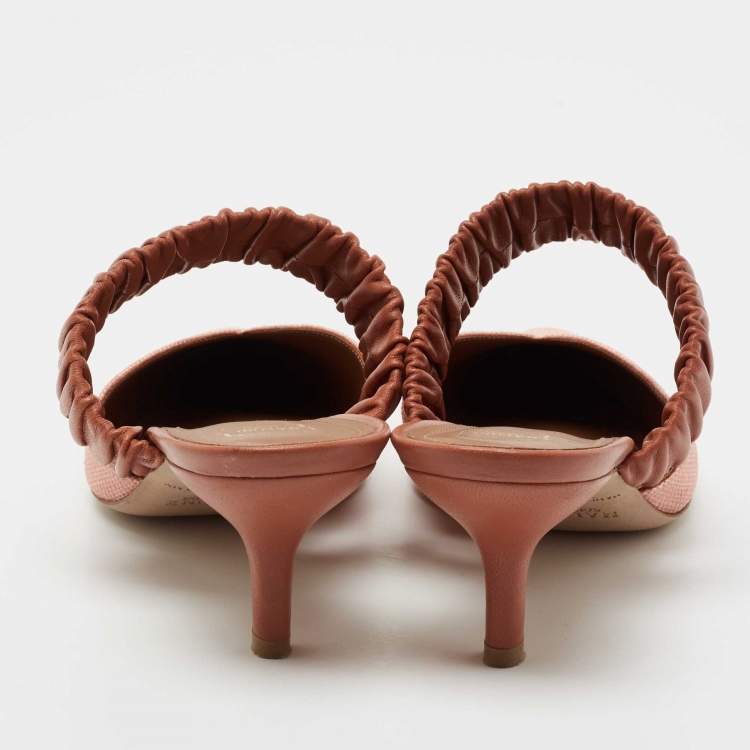 مملوكة مسبقًا Malone Souliers Pink/Brown Woven Straw and Leather Maisie Mules Size 38