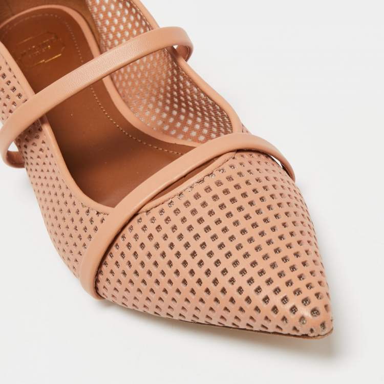 Pre Owned Malone Souliers Beige Perforated Leather Maureen Ballet Flats Size 36.5