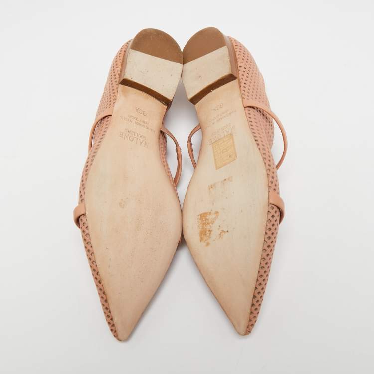 Pre Owned Malone Souliers Beige Perforated Leather Maureen Ballet Flats Size 36.5