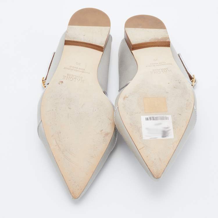 Pre Owned Malone Souliers Silver Satin Imogen Flat Sandals Size 39