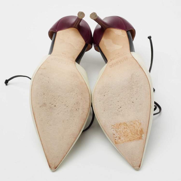 Pre Owned Malone Souliers Off-White/Purple Leather Montana Lace Up Pointed Toe Pumps Size 36