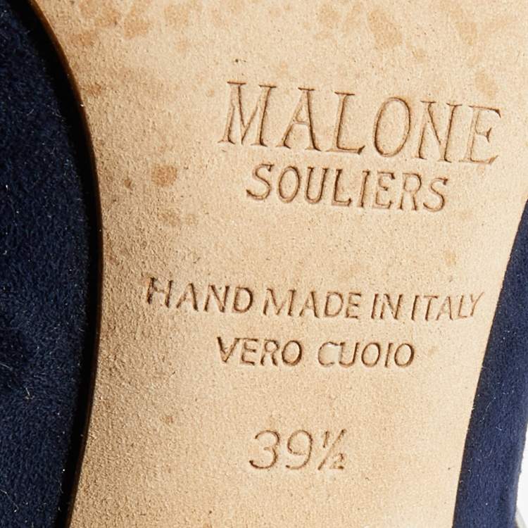 Pre Owned Malone Souliers Royal Blue/Silver Suede and Leather Robyn Ankle-Strap Pumps Size 39.5