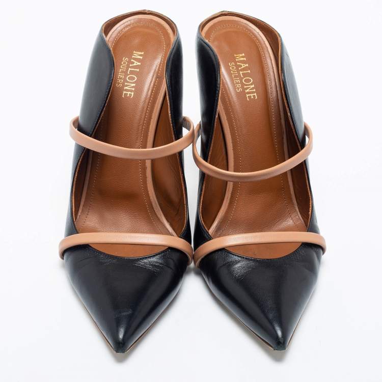 Pre Owned Malone Souliers Black/Tan Leather Maureen Mules Size 40