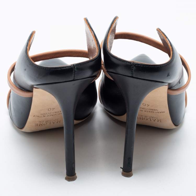 Pre Owned Malone Souliers Black/Tan Leather Maureen Mules Size 40