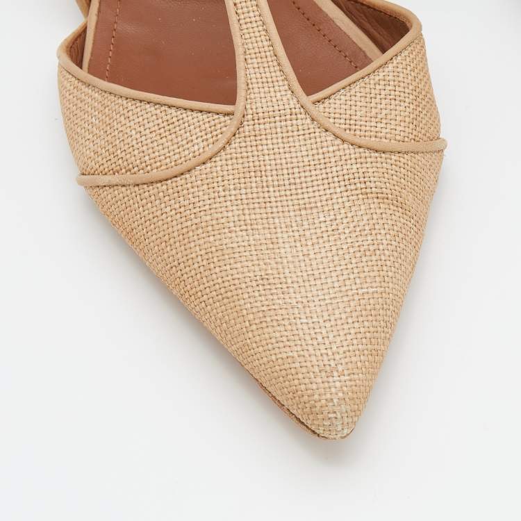 مملوكة مسبقًا Malone Souliers Beige Raffia And Leather Marion Pointed Toe Flat Mules Size 40