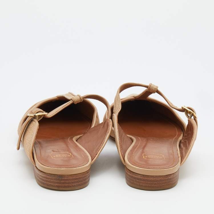 مملوكة مسبقًا Malone Souliers Beige Raffia And Leather Marion Pointed Toe Flat Mules Size 40
