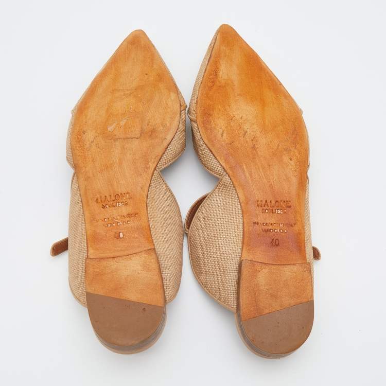 مملوكة مسبقًا Malone Souliers Beige Raffia And Leather Marion Pointed Toe Flat Mules Size 40