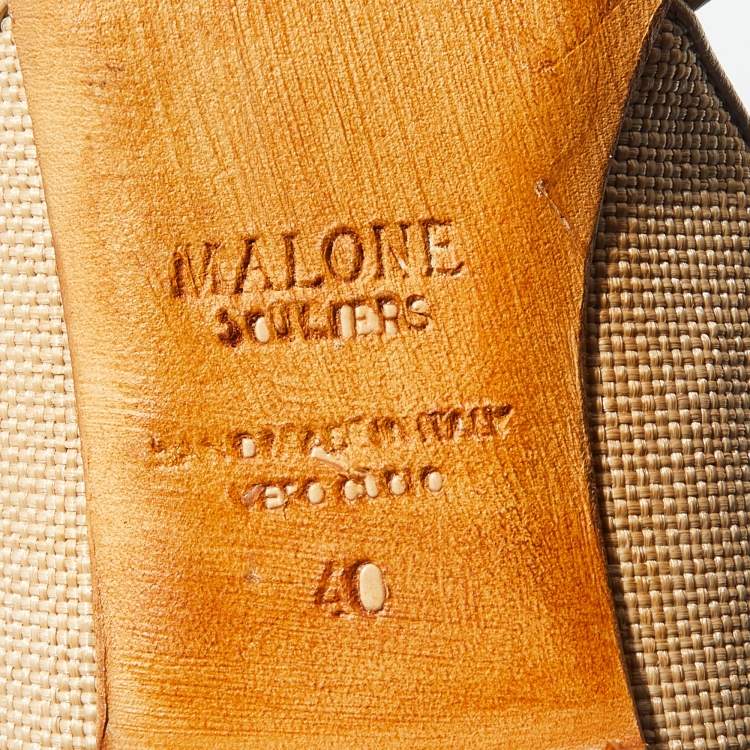 مملوكة مسبقًا Malone Souliers Beige Raffia And Leather Marion Pointed Toe Flat Mules Size 40