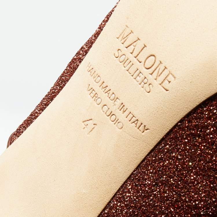 Pre Owned Malone Souliers Brown Metallic Fabric And Leather Lace Up Mules Size 41