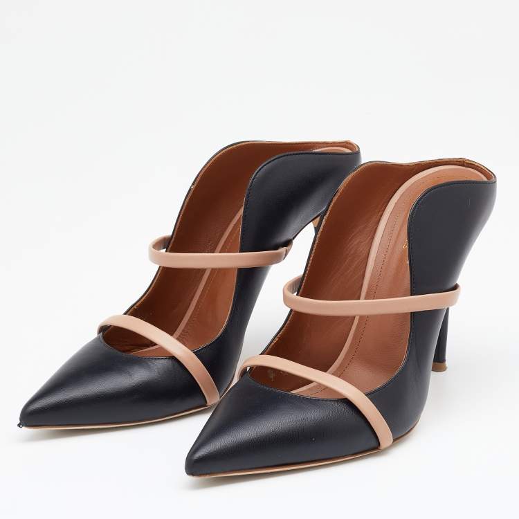 Pre Owned Malone Souliers Black/Beige Leather Maureen Mules Size 39