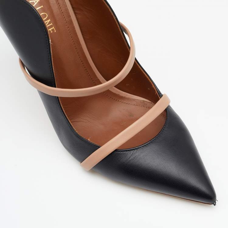 Pre Owned Malone Souliers Black/Beige Leather Maureen Mules Size 39