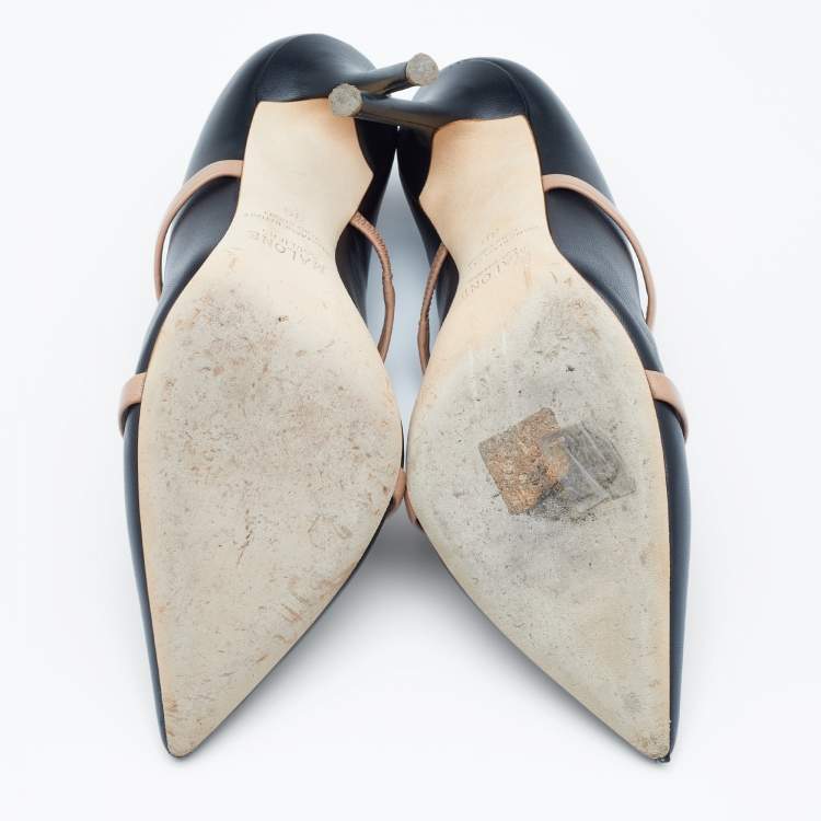 Pre Owned Malone Souliers Black/Beige Leather Maureen Mules Size 39