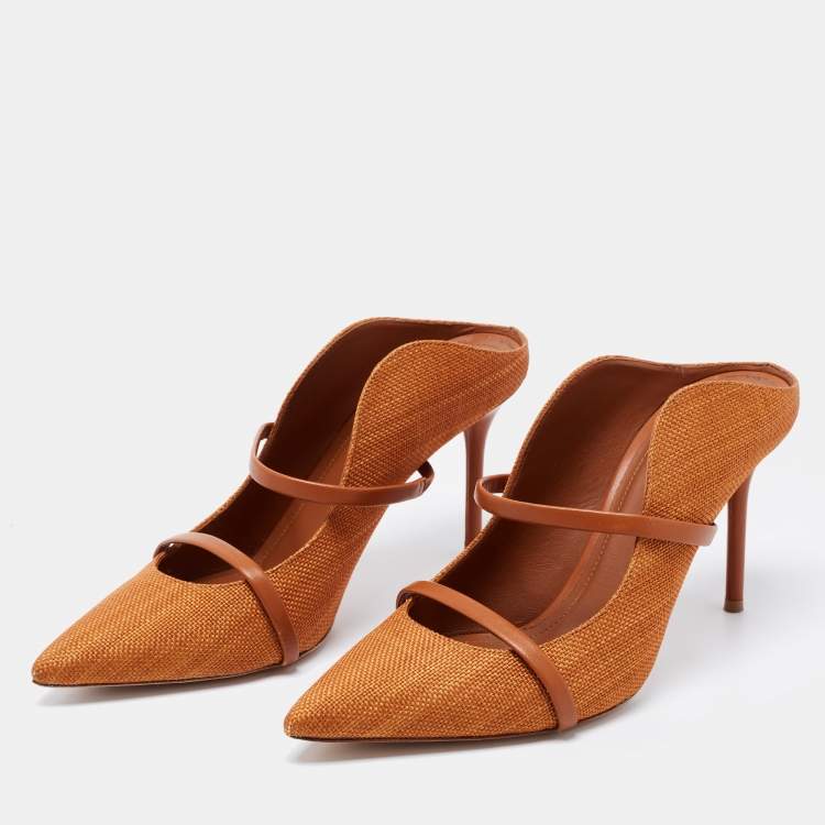 Pre Owned Malone Souliers Brown Canvas and Leather Maureen Mules Size 41