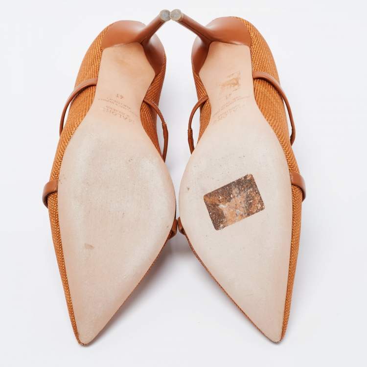 Pre Owned Malone Souliers Brown Canvas and Leather Maureen Mules Size 41
