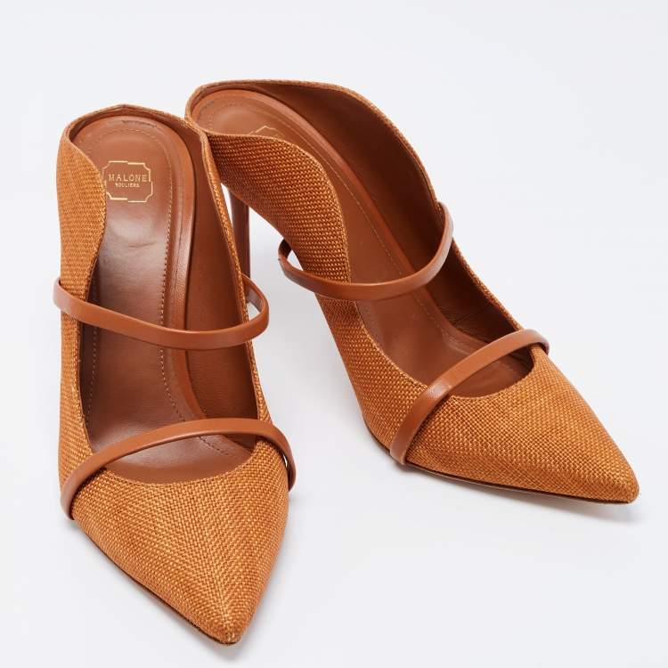 Pre Owned Malone Souliers Brown Canvas and Leather Maureen Mules Size 41