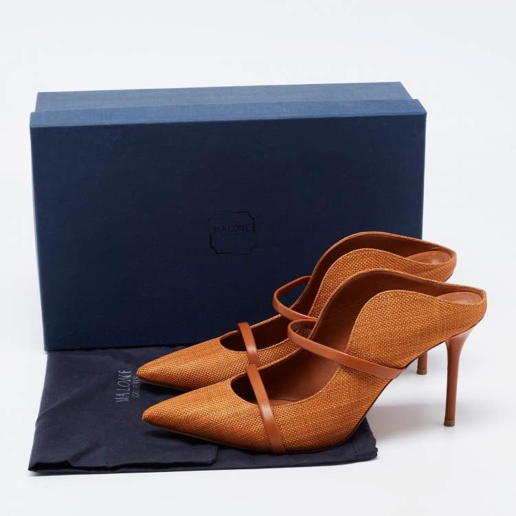 Pre Owned Malone Souliers Brown Canvas and Leather Maureen Mules Size 41