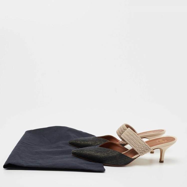 Pre Owned Malone Souliers Navy Blue/Beige Fabric and Stretch Band Maisie Mules Size 38