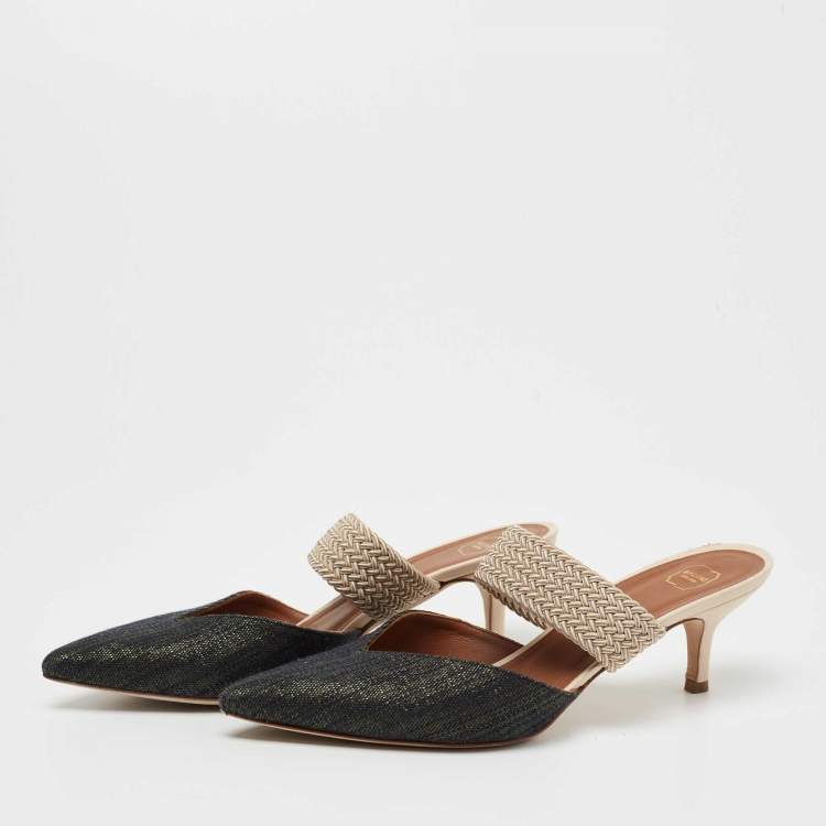 Pre Owned Malone Souliers Navy Blue/Beige Fabric and Stretch Band Maisie Mules Size 38