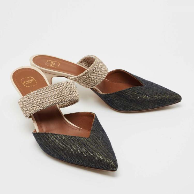 Pre Owned Malone Souliers Navy Blue/Beige Fabric and Stretch Band Maisie Mules Size 38