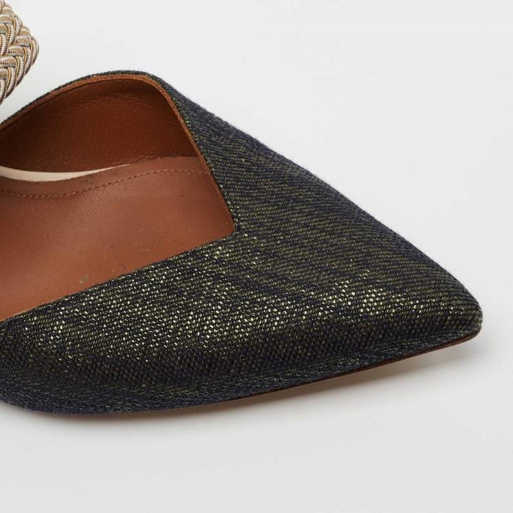 Pre Owned Malone Souliers Navy Blue/Beige Fabric and Stretch Band Maisie Mules Size 38