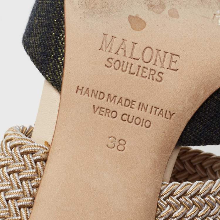 Pre Owned Malone Souliers Navy Blue/Beige Fabric and Stretch Band Maisie Mules Size 38