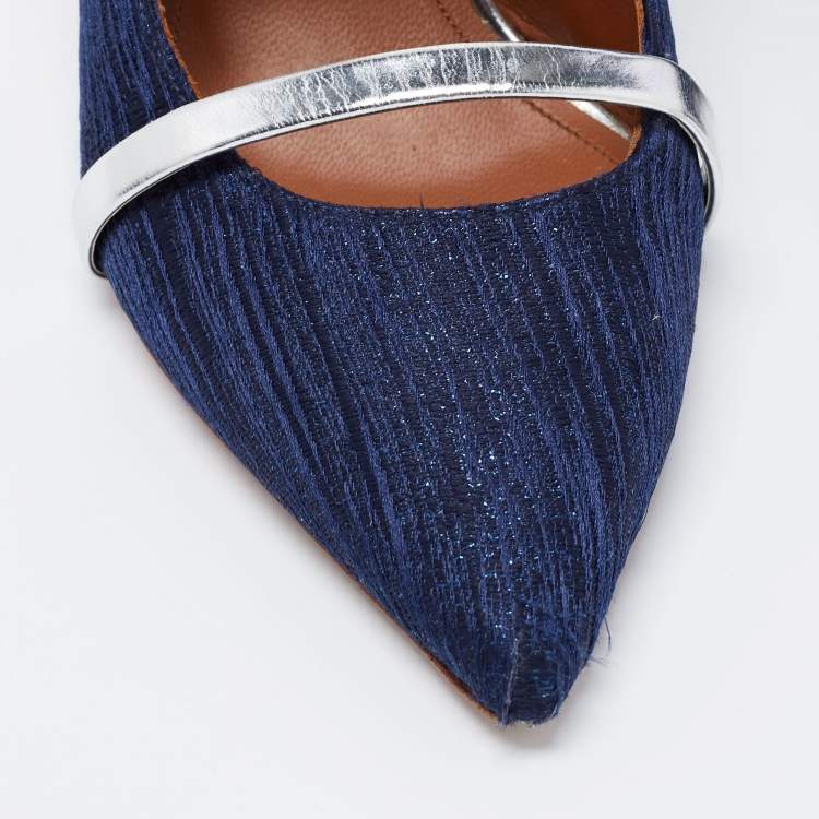 Pre Owned Malone Souliers Navy Blue Leather and Lurex Fabric Maureen Pumps Size 37.5