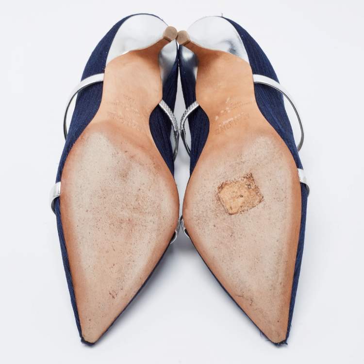 Pre Owned Malone Souliers Navy Blue Leather and Lurex Fabric Maureen Pumps Size 37.5